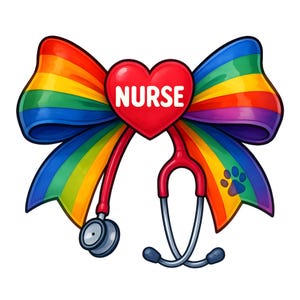Pride Nurse Bow PNG, Rainbow Stethoscope Clipart, LGBTQ Nurse Shirt Design Sublimation, Pride Medical Clipart, Rainbow Heart Nurse PNG