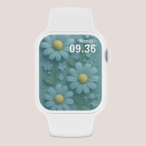 Sfondo floreale per Apple Watch, orologio floreale con margherite e pioggia, quadrante botanico, sfondo estetico per smartwatch con natura, arte digitale iOS con fiori selvatici