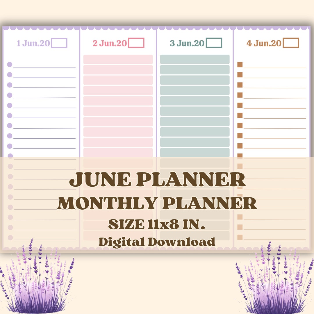 Printable June Monthly Planner 2024 Size 11x8,daily & Monthly Schedule ...