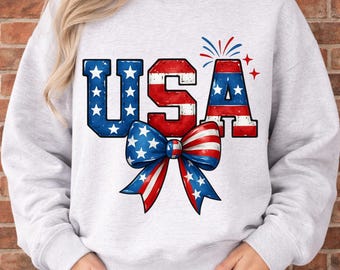 USA Bow PNG, Patriotic Sublimation Design, American Flag Shirt Graphic, 4th of July Clipart, Red White Blue Digital Download