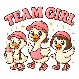 Team Girl Goose PNG, Cute Baby Goose Clipart, Koszulka ujawniająca płeć PNG, Kawaii Goose Digital Download, Team Girl Sublimation, Pasująca rodzina PNG