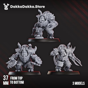May include: Three grey miniature figures of armoured creatures, each on a black base. The figures are approximately 3.7 cm tall. The top left corner of the image has the text "DakkaDakka.Store". The text "3 MODELS" is at the bottom right.
