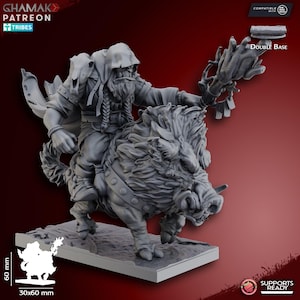 Orc shaman on boar - Ghamak - Tabletop Wargaming Miniature Sci-Fi/Fantasy/Daemon - 28mm/30mm Tabletop model kit
