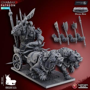 Grey Waste Warboss on Wargh chariot - Ghamak - Tabletop Wargaming Miniature Sci-Fi/Fantasy/Daemon - 28mm/30mm Tabletop model kit