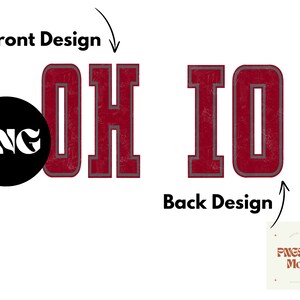 May include: Red and grey distressed graphic design of the word "OHIO" with a black circle containing the text "PNG" in white. The back design features the text "PNGsandMore".