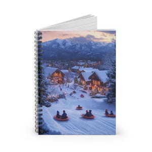 Cuaderno espiral con escenas de invierno y niños: líneas rayadas, diario personal, diario de cuidado personal, diario, cuaderno escolar, poemas, listas de compras