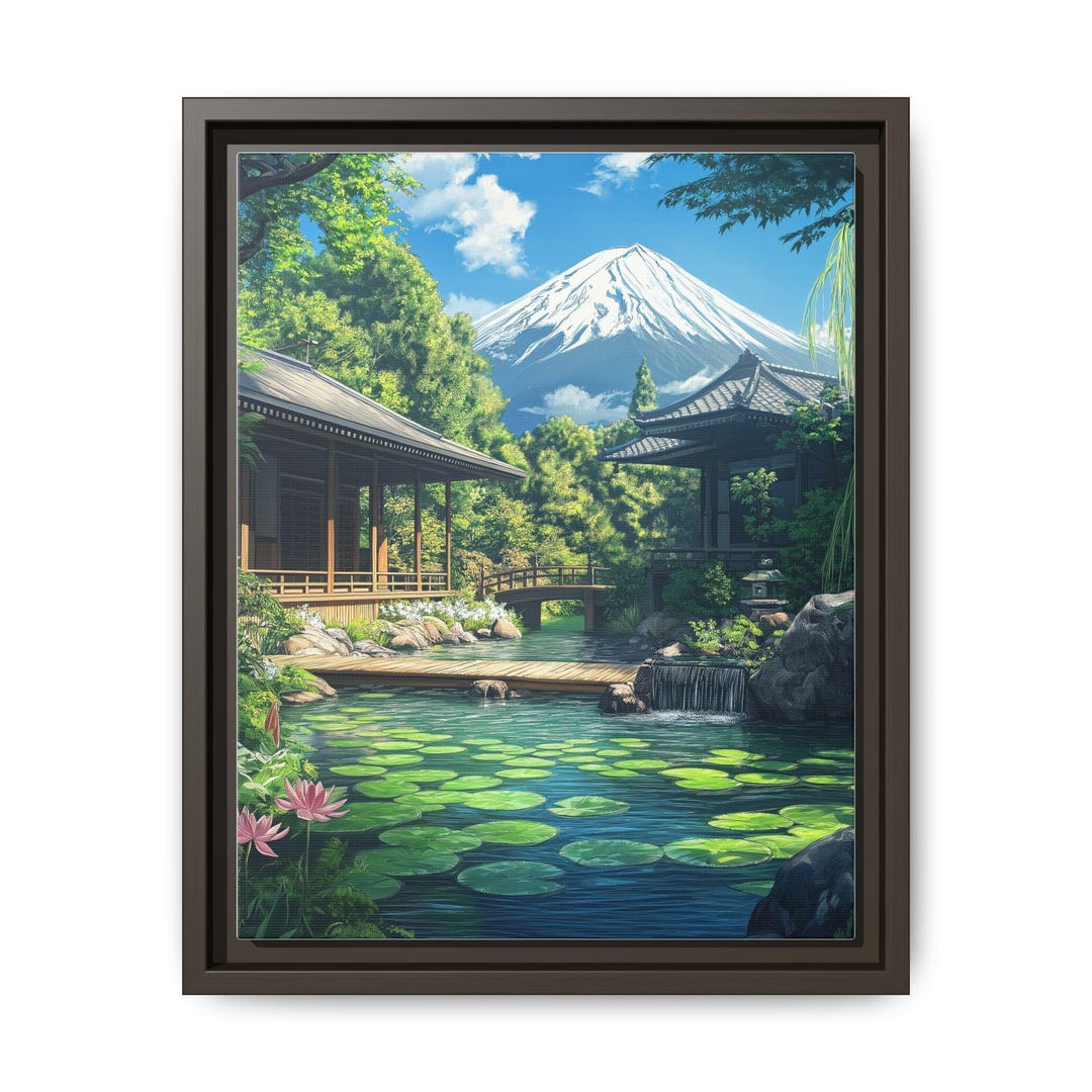 Japanese Garden Wall Art, Canvas Print, Framed Vintage Poster, Home