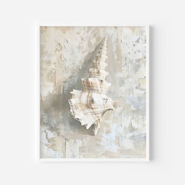 Beach White Conch Seashell Portrait Wall Art Digital Download Wall Art Printable Home Decor Nature Water Painting Neutral Soft Tones