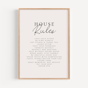 Regole della casa, stampabile, da parete - Download digitale / Cartello per la decorazione della casa / Poster con regole familiari giocose / Download immediato / Casa calda e amorevole