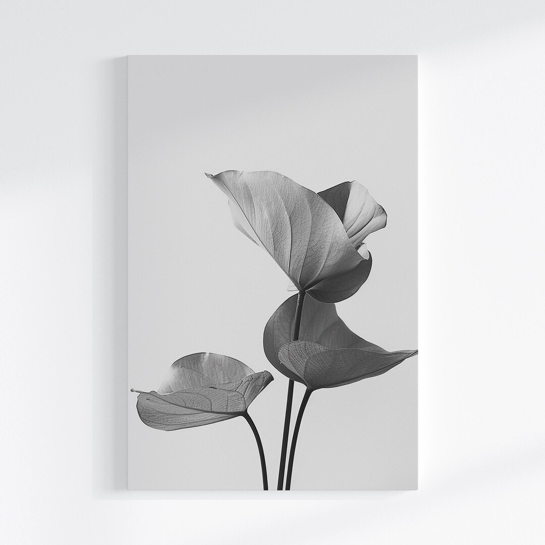 Black and White Botanical Leaves Portrait Wall Art Digital Download ...