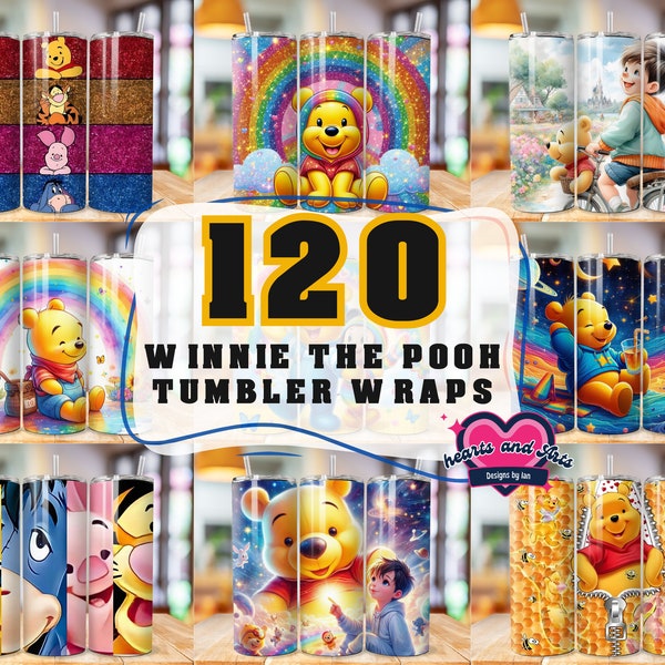 120 Winnie the Pooh Tumbler Wrap Bundle, Cartoon Tumbler Wrap, Winnie the Pooh Sublimation Designs, Winnie The Pooh Cartoon Tumbler Wrap PNG