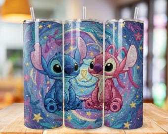Stitch Tumbler Wrap, Stitch Floral Tumbler Png wrap, princess tumbler design, 20oz Skinny Tumbler Sublimation Design, cartoon tumbler wrap