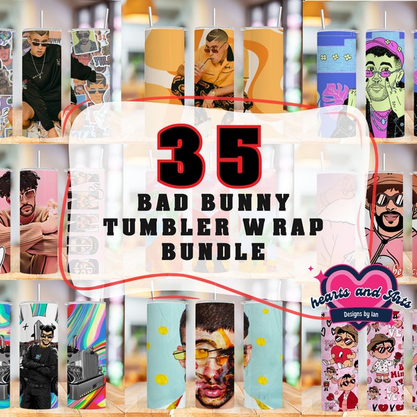 35 Bad Bunny Tumbler Wrap Design | 20oz Tumblers | Tumbler Wrap | Tumbler Designs | PNG Sublimation Design | Benito, Bestseller Tumbler