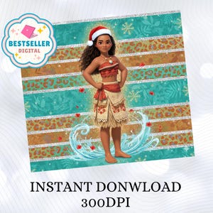 May include: Digital illustration of a character wearing a Santa hat and traditional clothing, standing on a background with teal, brown, and leopard print stripes. The image includes the text "INSTANT DOWNLOAD" and "300DPI". A "BESTSELLER DIGITAL" badge is in the upper left corner.