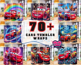 70+ auto's Tumbler Wrap bundel, Instant Download 20oz Mcqueen Tumbler PNG Wraps Design, digitale McQeen 20 oz Skinny Tumblers ontwerpsjabloon