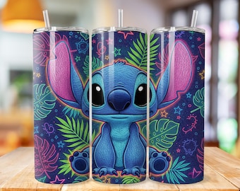 Stitch Tumbler Wrap, Stitch Floral Tumbler Png wrap, princess tumbler design, 20oz Skinny Tumbler Sublimation Design, cartoon tumbler wrap