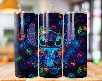 Stitch Tumbler Wrap, Stitch Floral Tumbler Png wrap, princess tumbler design, 20oz Skinny Tumbler Sublimation Design, cartoon tumbler wrap