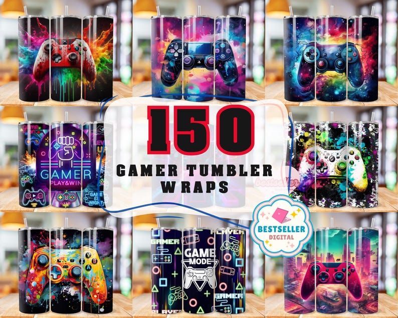 Gamer Tumbler Wrap Bundle, 3D Game Controller Tumbler Wrap, 20oz Skinny ...