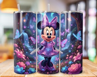 Minnie Tumbler Neon tumbler Wrap, Minnie Floral Tumbler Png wrap, glowing tumbler design, 20oz Skinny Tumbler Design, cartoon tumbler