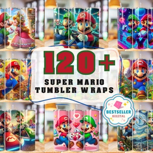 Lot de 120 papiers d'emballage pour gobelet Super Mario, papier d'emballage skinny 20 oz, gobelet 20 oz Png sublimation, modèles à téléchargement numérique