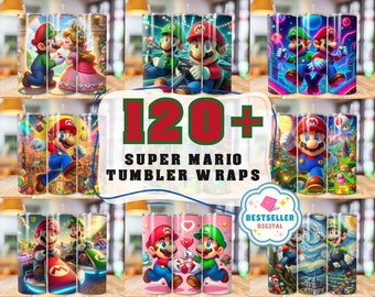 120 Super Mario Tumbler Wrap Bundle, 20oz Skinny Tumbler Wrap, 20 oz Tumbler Png Sublimation Design, Digital Instant Download Designs