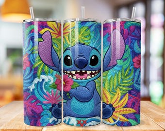 Stitch Tumbler Wrap, Stitch Floral Tumbler Png wrap, princess tumbler design, 20oz Skinny Tumbler Sublimation Design, cartoon tumbler wrap