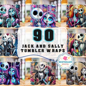 Pesadilla antes de Navidad San Valentín 20Oz Tumbler Wrap Png Jack y Sally Tumbler Diseño de sublimación Personaje de dibujos animados Tumbler Wrap