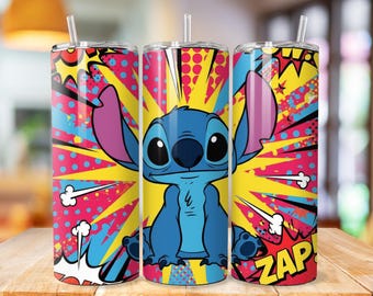 Stitch Tumbler Wrap, Stitch Floral Tumbler Png wrap, princess tumbler design, 20oz Skinny Tumbler Sublimation Design, cartoon tumbler wrap