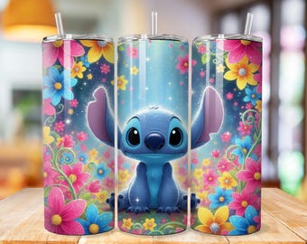 Stitch Tumbler Wrap, Stitch Floral Tumbler Png wrap, princess tumbler design, 20oz Skinny Tumbler Sublimation Design, cartoon tumbler wrap