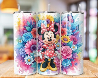 Minnie Tumbler Wrap, Minnie Floral Tumbler Png wrap, princess tumbler design, 20oz Skinny Tumbler Sublimation Design, cartoon tumbler wrap
