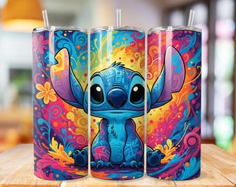 Stitch Tumbler Wrap, Stitch Floral Tumbler Png wrap, princess tumbler design, 20oz Skinny Tumbler Sublimation Design, cartoon tumbler wrap