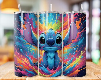 Stitch Tumbler Wrap, Stitch Floral Tumbler Png wrap, princess tumbler design, 20oz Skinny Tumbler Sublimation Design, cartoon tumbler wrap