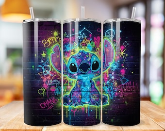 Stitch Tumbler Wrap, Stitch Floral Tumbler Png wrap, princess tumbler design, 20oz Skinny Tumbler Sublimation Design, cartoon tumbler wrap