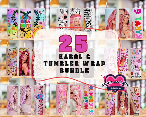 25 Karol G Tumbler Wrap Bundle, Instant Download 20oz Tumbler PNG Wraps Design, Digital 20 oz Skinny Tumblers Designs Template