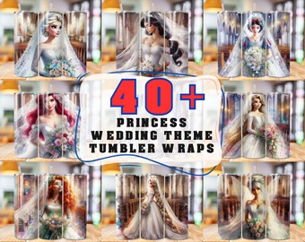 40 Princess Tumbler Wrap png, Wedding Theme Tumbler, Princess Tumbler Bundle, Cartoon Princess Tumbler, Princess Bundle Png,Wedding Tumbler