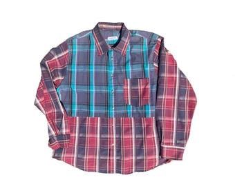 Camisa de cuadros abotonada para hombre, reciclada.