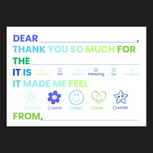 Danksagungskarten |  Kinder Füllen Emotionen Danke Karten Notizen | Druckbar | Digitaler Download | Füllen Sie die Lücke | Blau-Grün-Geburtstag