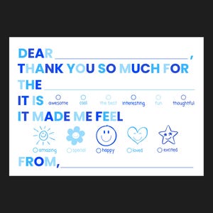 Danksagungskarten |  Kinder Füllen Emotionen Danke Karten Notizen | Druckbar | Digitaler Download | Füllen Sie die Lücke | Blauer Geburtstag