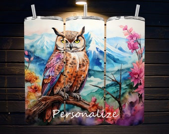 Mountain Owl Personalized 15/20oz Stainless Tumbler Straw/Lid Homemade Custom