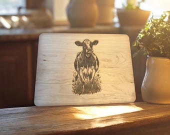 Personalized Cow Cutting Board, Engraved Farmhouse Charcuterie, Rustic Gift for Farmers