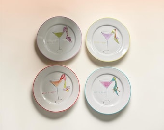 Rosanna Cocktail Plates Set of 4 – Martini Glass & High Heel Design – Girls Night Dessert Plates