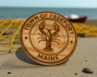 Freeport Maine Lobster Coasters – Engraved Wood Gift – Coastal Decor