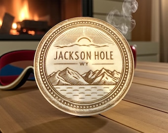 Jackson Hole WY Gift, Grand Teton Ski House Coaster, Wyoming Rustic Chalet Decor Keepsake