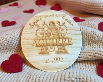 Personalized Monogram Wood Coasters, Engraved Wedding Gift