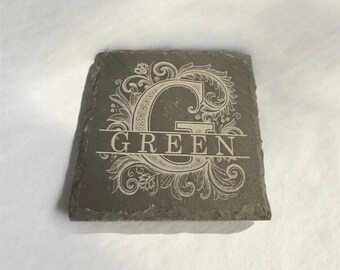 Custom Slate Stone Coasters – Personalized Engraved Logo, Housewarming, Realtor Gift