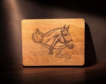 Engraved Horse Wood Cutting Board, Personalized Equestrian Gift, Horse Lover
