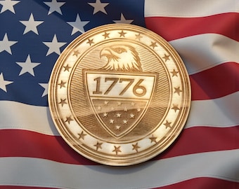 Sottobicchiere in legno con aquila calva incisa – accessorio da scrivania patriottico degli Stati Uniti