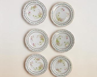 Set of 6 Antique Austrian Porcelain Bread & Butter Plates | Imperial Crown China | Floral Austria
