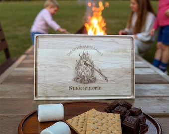 Custom Smorcuterie Board Personalized with your Family Names Wooden Smores Station-Charcuterie Board Smores Bar-farmhouse -Family S'more