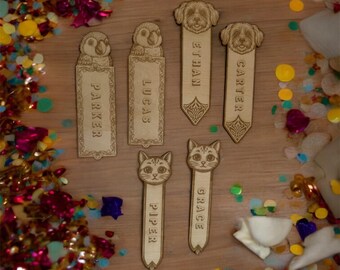 Personalized Animal Wooden Bookmark, Engraved Kids Reading Gift